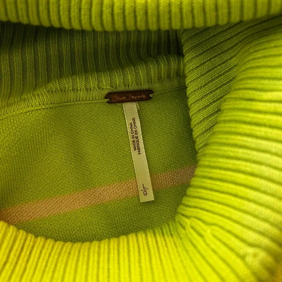 Free People // Lime Green Striped Turtleneck Sweater // cropped // Large - Picture 6 of 6